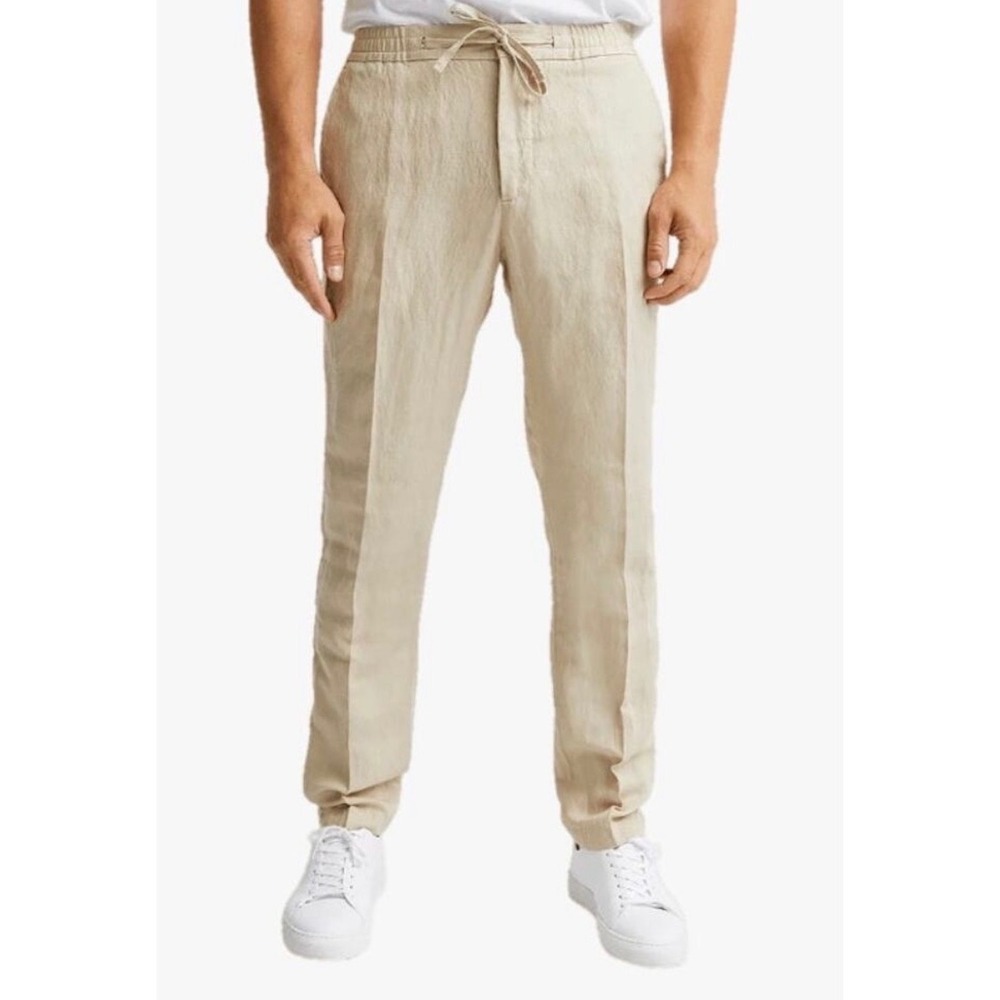 NEW J. Lindeberg | Men's Sasha Drape Linen Pants Safari Beige Sz 30/31 US 48 EU